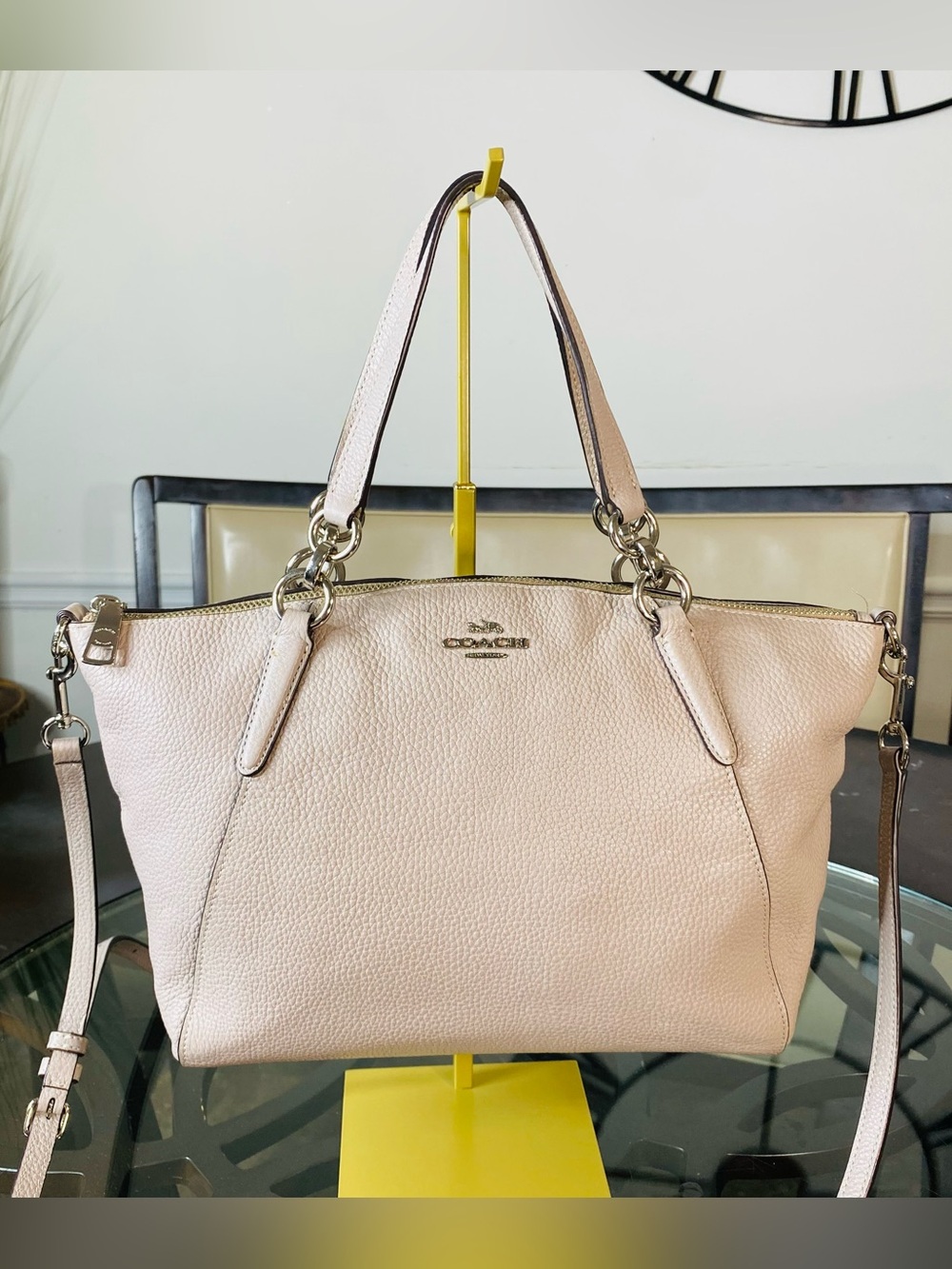 Coach Kelsey Satchel Pebbled Leather Crossbody Bag Gray 2Way Purse